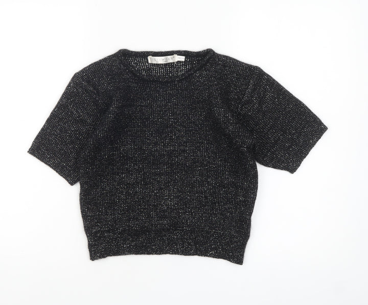 TIGI-WEAR Women Black Metallic Knit Short Sleeve Pullover Jumper One Size