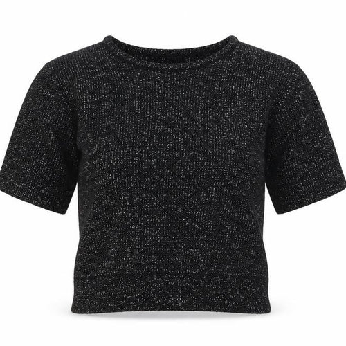 TIGI-WEAR Women Black Metallic Knit Short Sleeve Pullover Jumper One Size