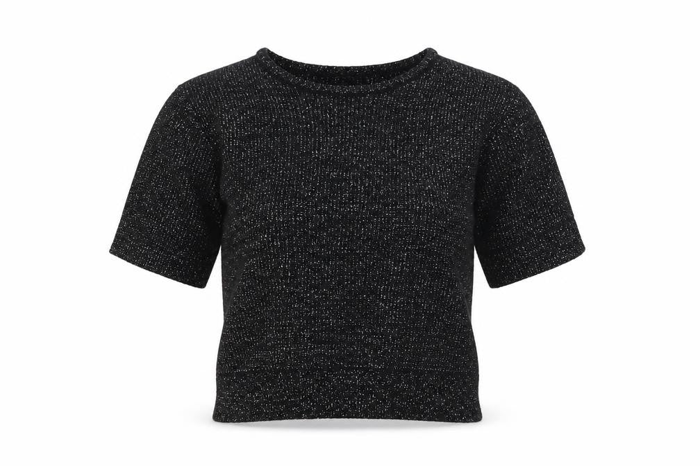 TIGI-WEAR Women Black Metallic Knit Short Sleeve Pullover Jumper One Size