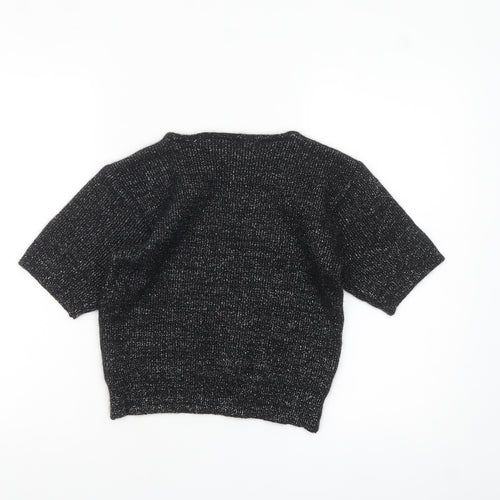 TIGI-WEAR Women Black Metallic Knit Short Sleeve Pullover Jumper One Size