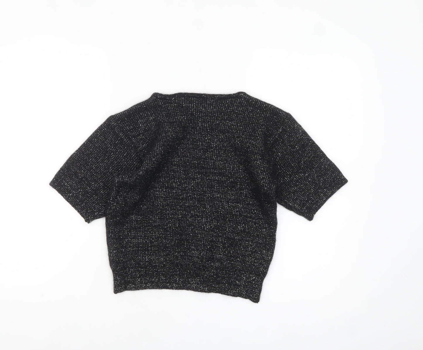 TIGI-WEAR Women Black Metallic Knit Short Sleeve Pullover Jumper One Size