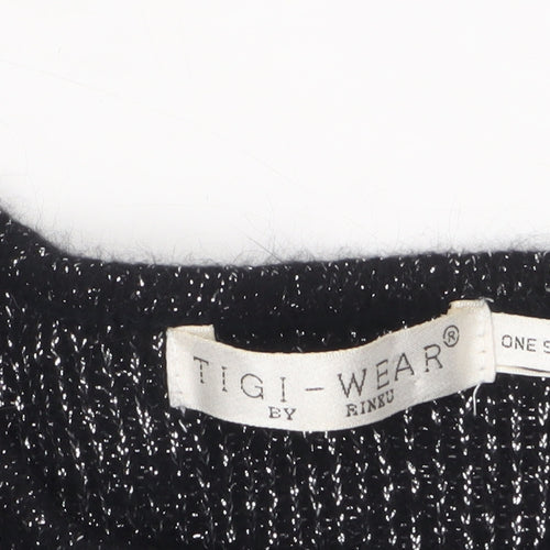 TIGI-WEAR Women Black Metallic Knit Short Sleeve Pullover Jumper One Size