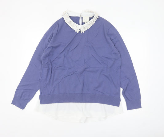 Ted Baker Women Purple Long Sleeve Pullover Jumper Size XL Ruffle Collar