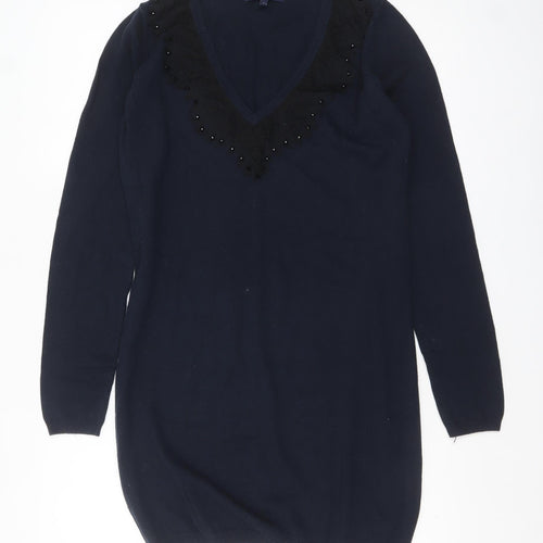 Next Women’s Blue V-Neck Beaded Knit Jumper Size 8