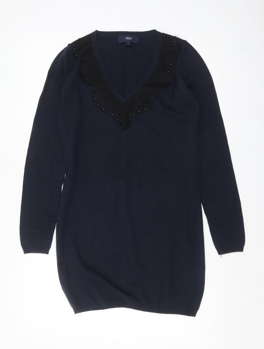 Next Women’s Blue V-Neck Beaded Knit Jumper Size 8