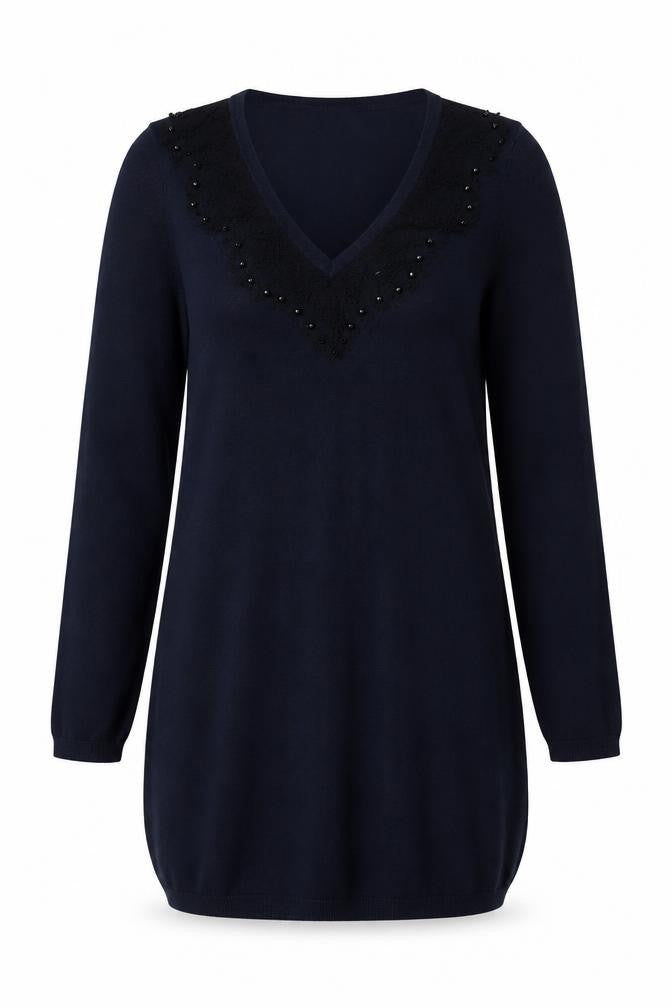 Front view of Next Women’s Blue V-Neck Beaded Knit Jumper, size UK 8