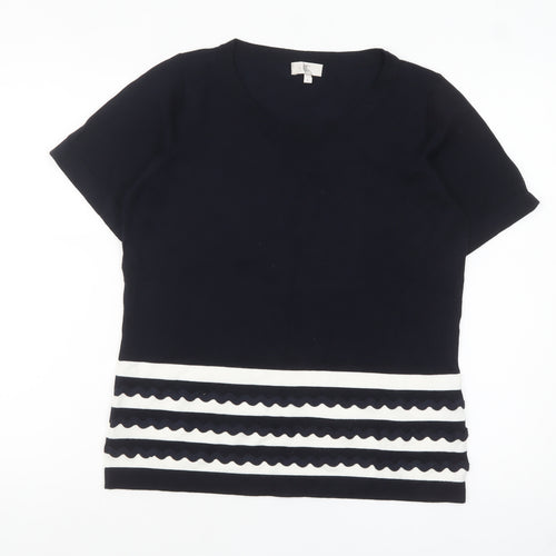 CC Women Blue White Striped Short Sleeve Knit Pullover Jumper L