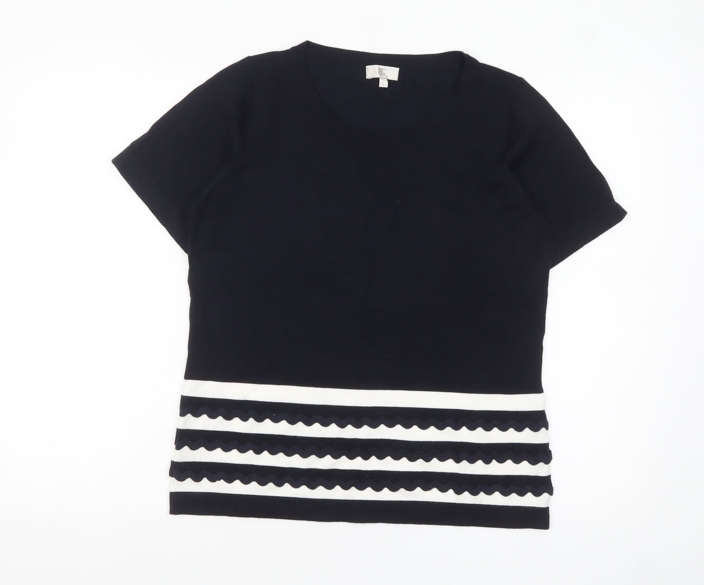CC Women Blue White Striped Short Sleeve Knit Pullover Jumper L