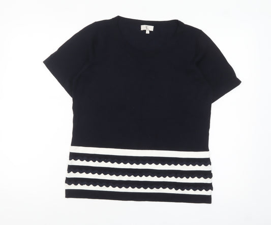 CC Women Blue White Striped Short Sleeve Knit Pullover Jumper L