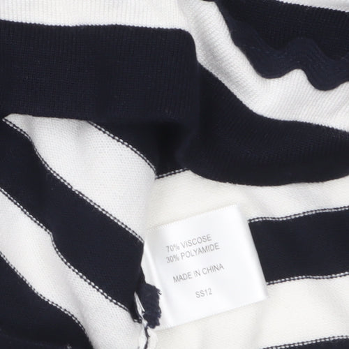 CC Women Blue White Striped Short Sleeve Knit Pullover Jumper L