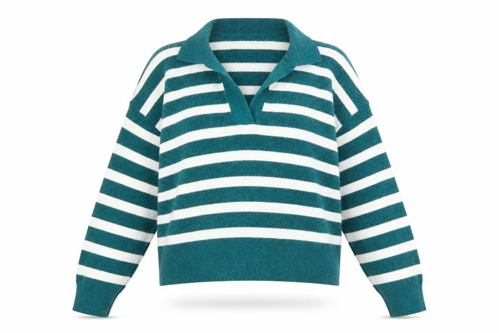 Front view of Marks & Spencer Women's Green Striped Collared jumper M