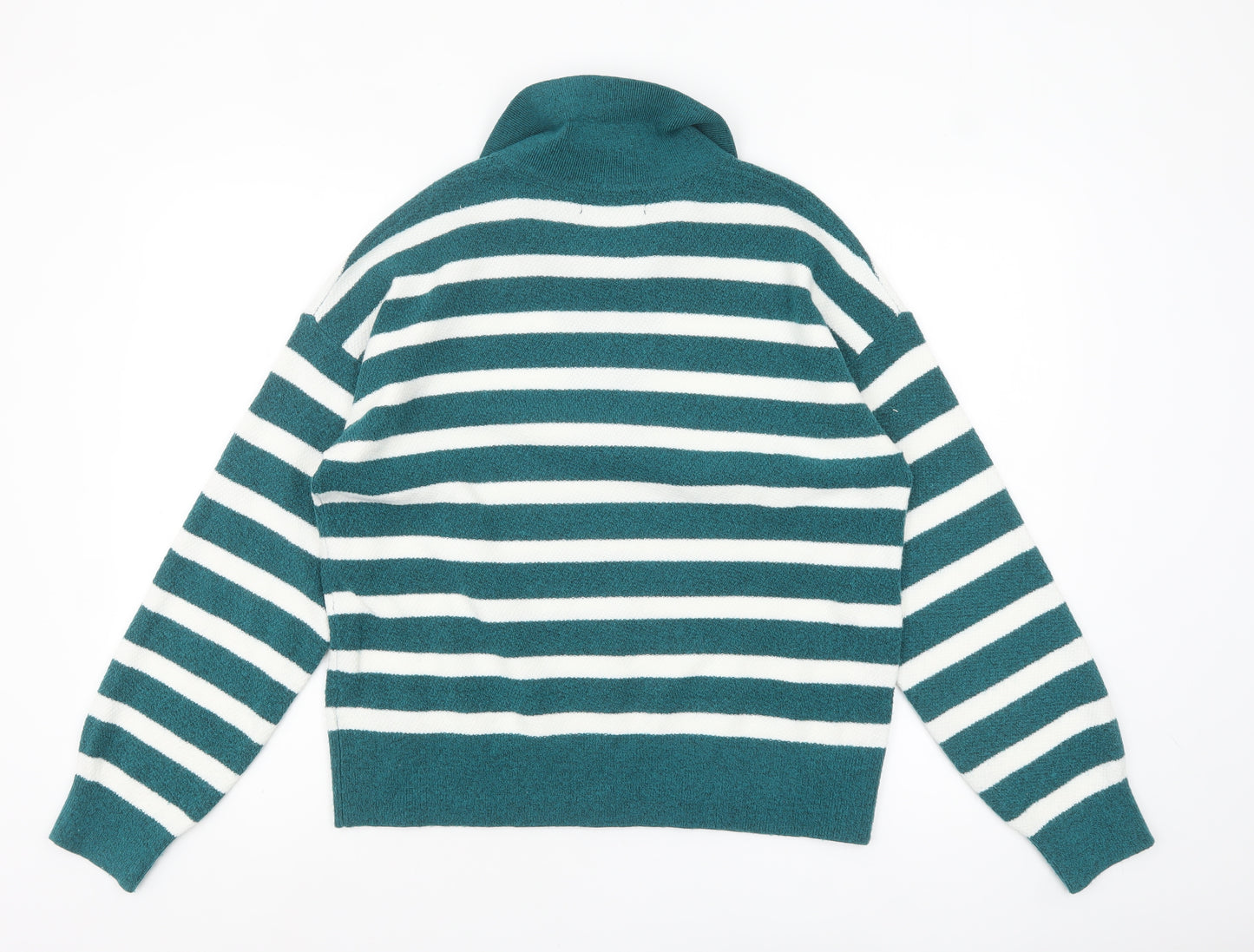 Marks and Spencer Women's Green Striped Collared Pullover Jumper M