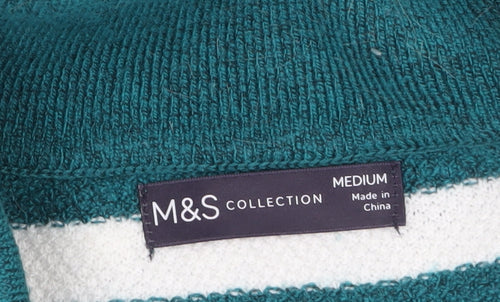 Marks and Spencer Women's Green Striped Collared Pullover Jumper M