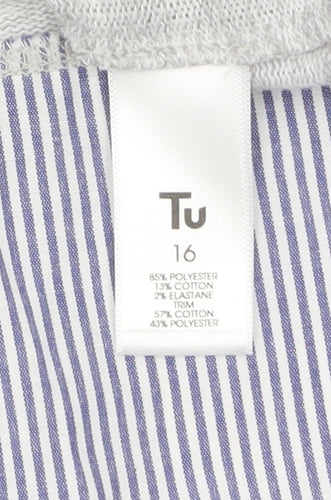 Tu Women Grey Embroidered Collared Short Sleeve Blouse Size 16