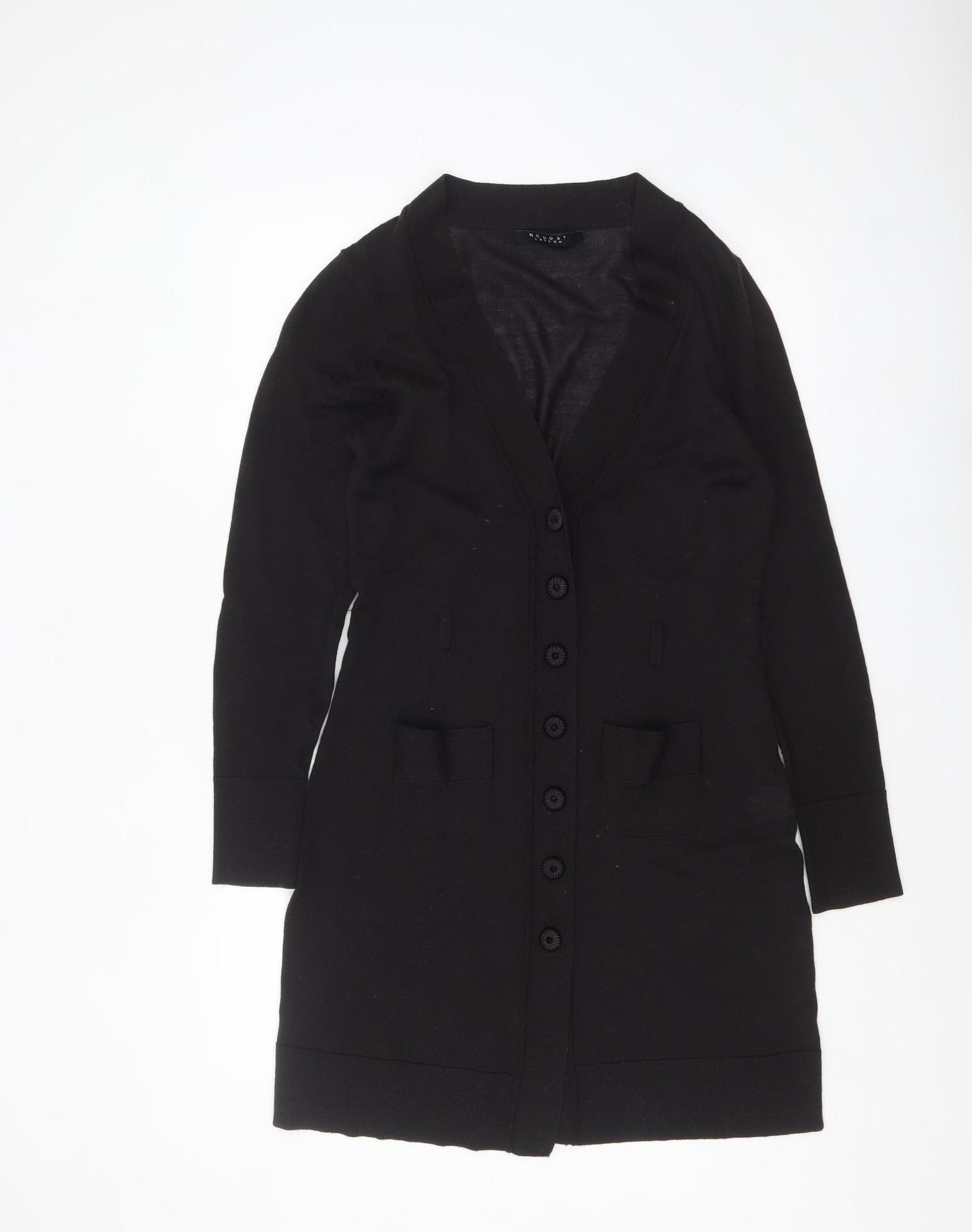 Nougat London Womens Black Wool Long Sleeve V-Neck Cardigan Size 12