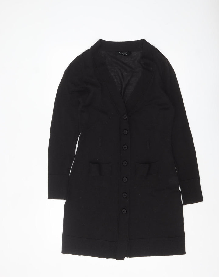 Nougat London Womens Black Wool Long Sleeve V-Neck Cardigan Size 12