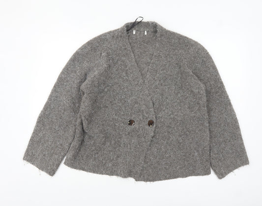 Marks and Spencer Women’s Grey Knit Cardigan Medium V-Neck Chunky Knit