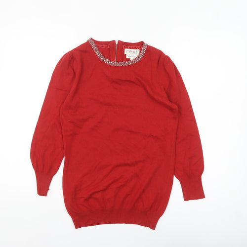 Next Women Red Embellished Crew Neck Long Sleeve Jumper Size 10