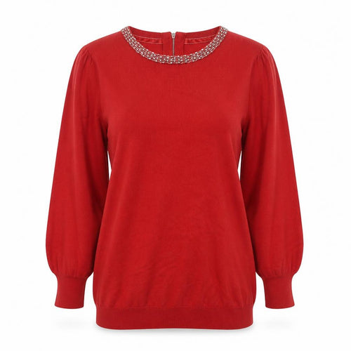 Next Women Red Embellished Crew Neck Long Sleeve Jumper Size 10