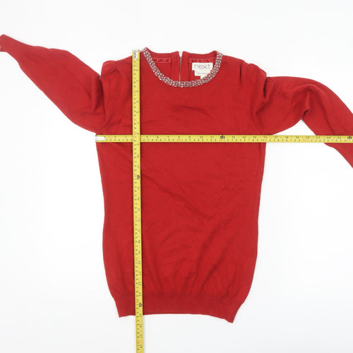 Next Women Red Embellished Crew Neck Long Sleeve Jumper Size 10