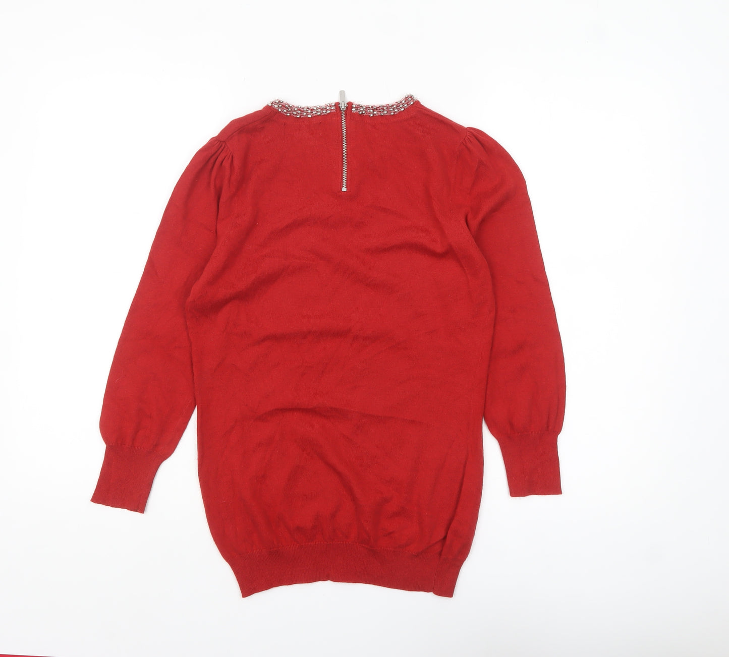 Next Women Red Embellished Crew Neck Long Sleeve Jumper Size 10