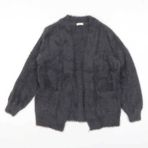 Next Girls Grey Fuzzy Knit Cardigan 8 Years Long Sleeve Open Front