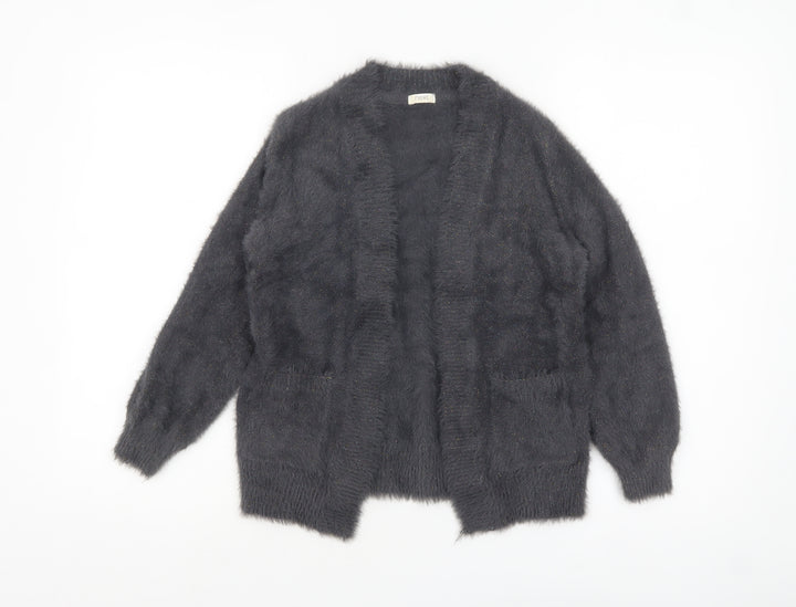 Next Girls Grey Fuzzy Knit Cardigan 8 Years Long Sleeve Open Front
