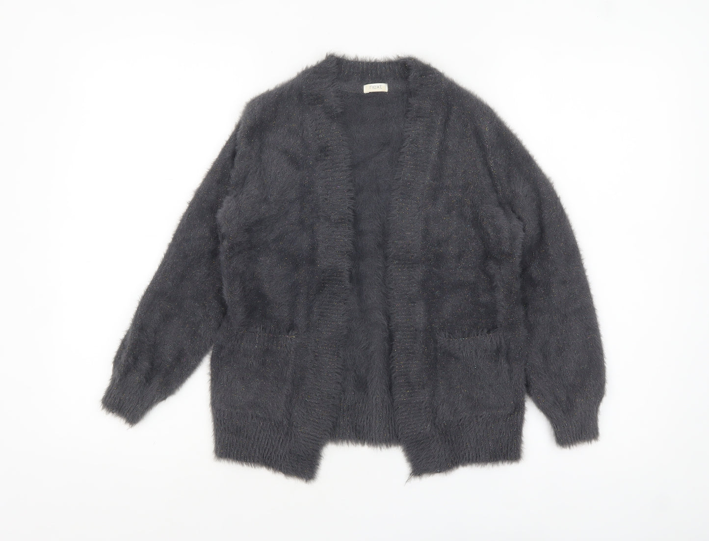 Next Girls Grey Fuzzy Knit Cardigan 8 Years Long Sleeve Open Front