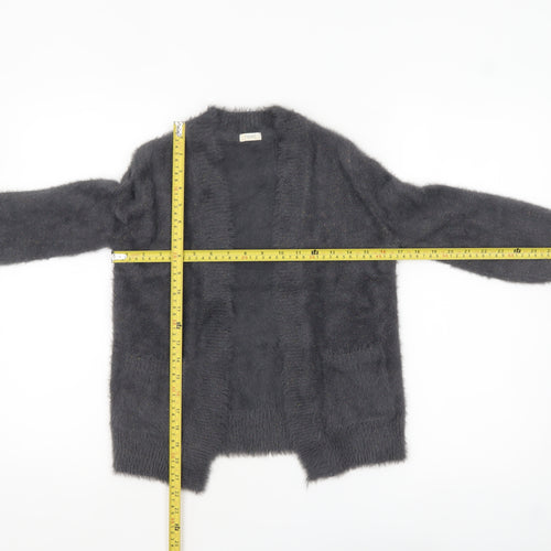 Next Girls Grey Fuzzy Knit Cardigan 8 Years Long Sleeve Open Front