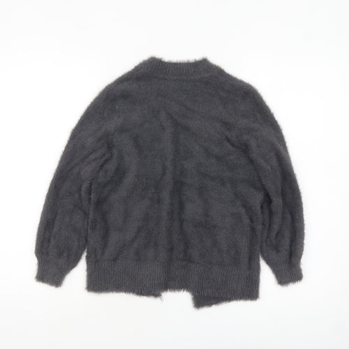 Next Girls Grey Fuzzy Knit Cardigan 8 Years Long Sleeve Open Front