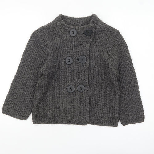 Topshop Women Grey Chunky Knit Cardigan Size 10 Wool Blend