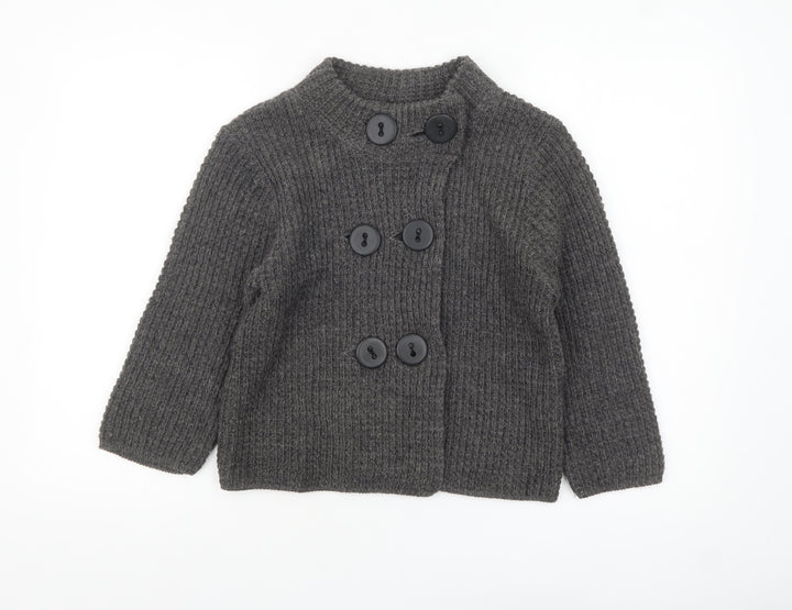 Topshop Women Grey Chunky Knit Cardigan Size 10 Wool Blend
