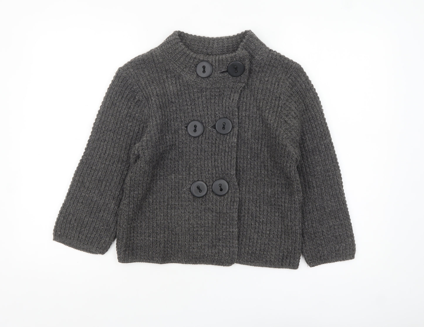 Topshop Women Grey Chunky Knit Cardigan Size 10 Wool Blend