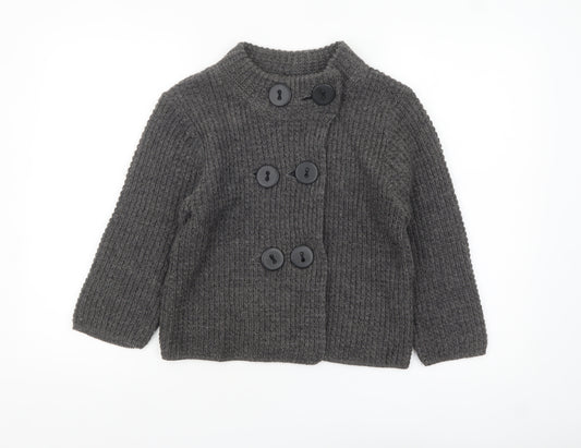 Topshop Women Grey Chunky Knit Cardigan Size 10 Wool Blend