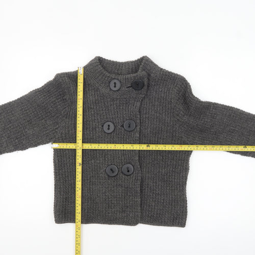 Topshop Women Grey Chunky Knit Cardigan Size 10 Wool Blend