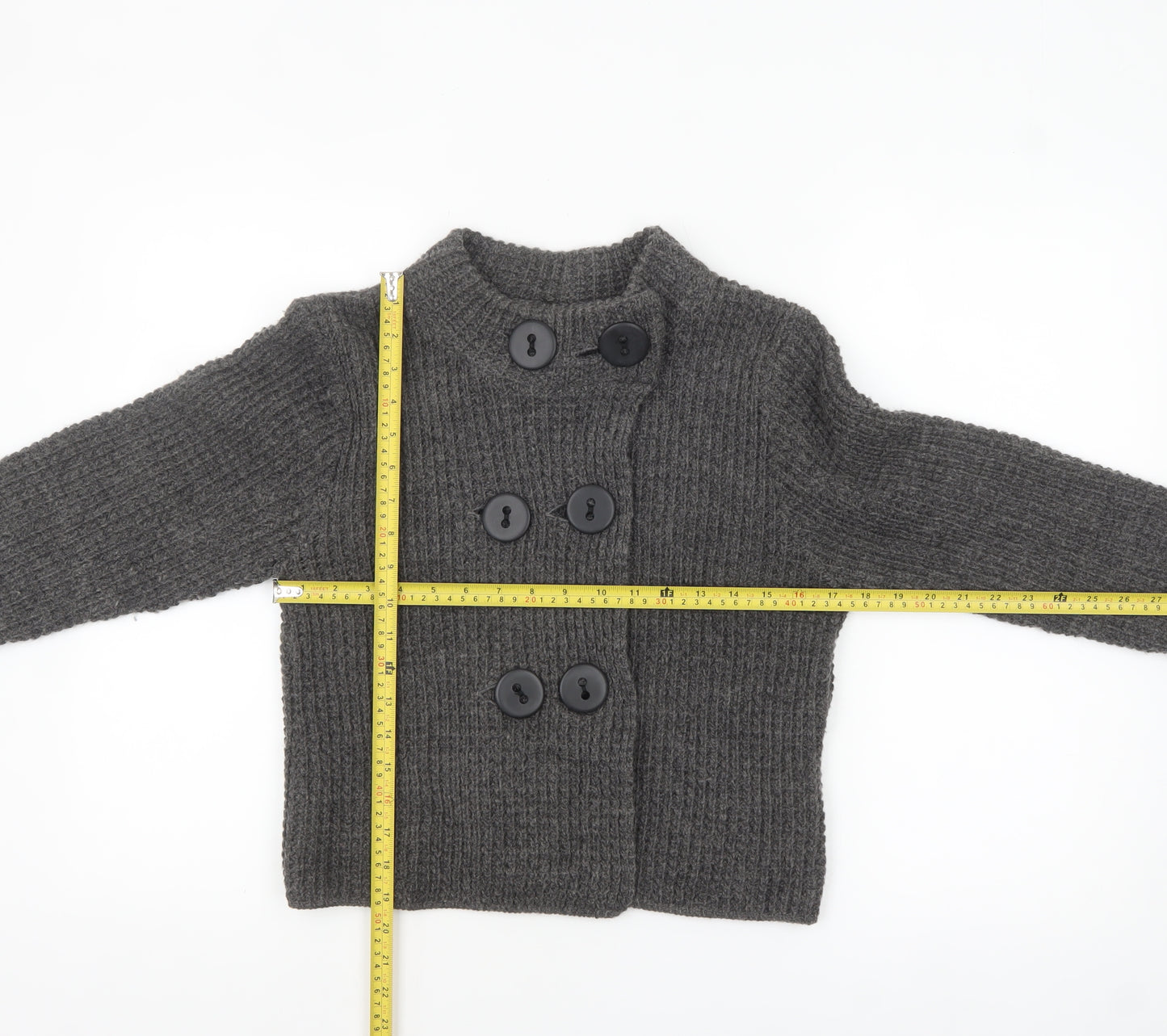 Topshop Women Grey Chunky Knit Cardigan Size 10 Wool Blend