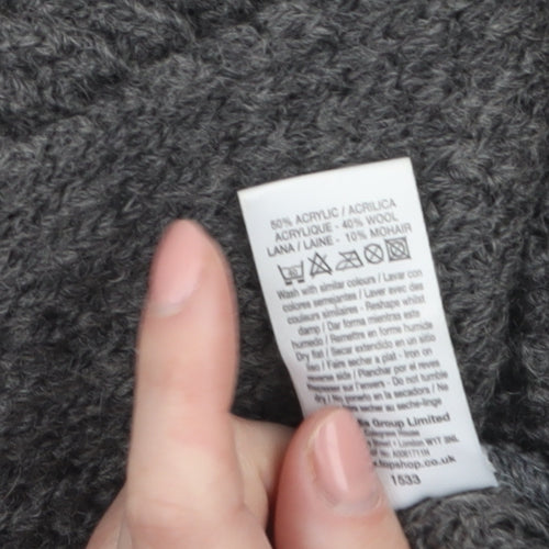 Topshop Women Grey Chunky Knit Cardigan Size 10 Wool Blend
