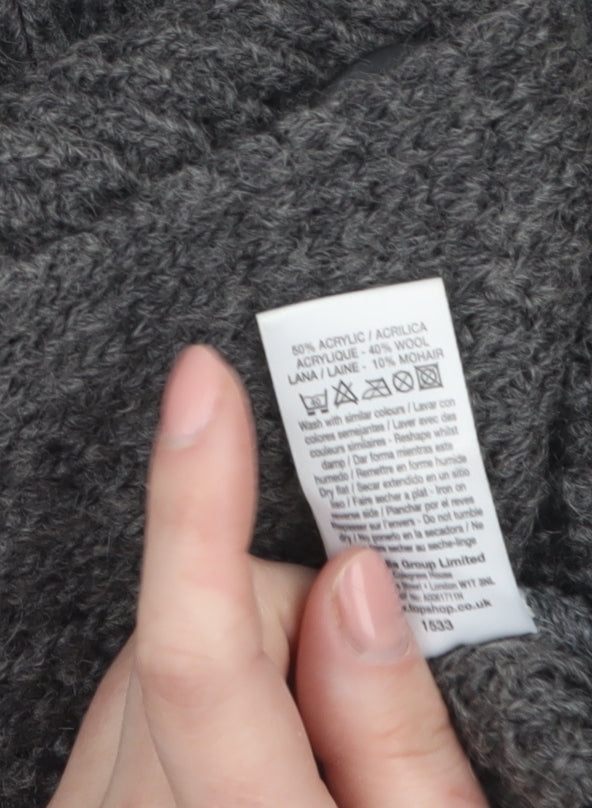 Topshop Women Grey Chunky Knit Cardigan Size 10 Wool Blend