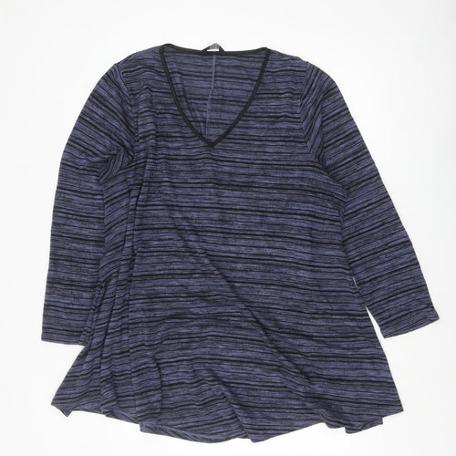 Yours Women Blue Striped V-Neck Long Sleeve Jersey Tunic Top Size 22-24