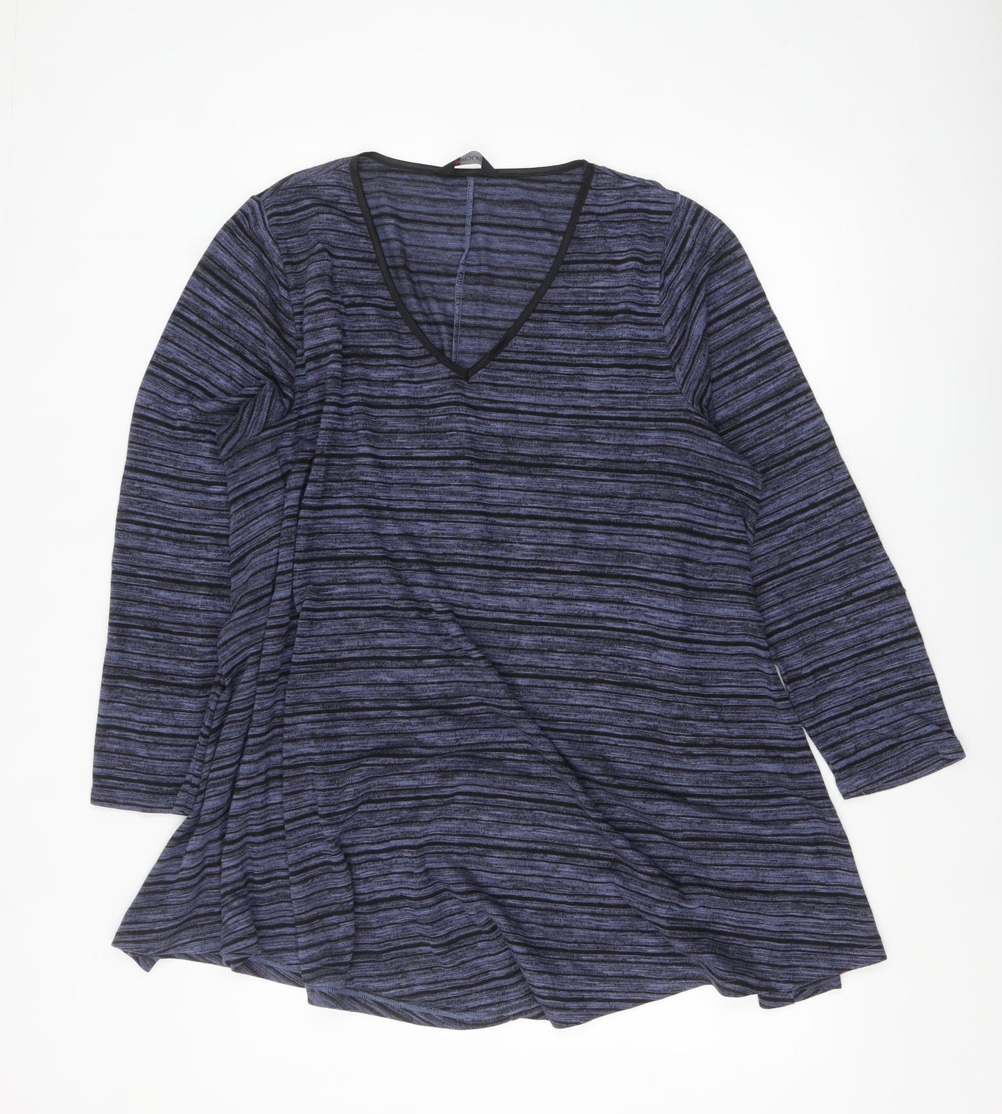 Yours Women Blue Striped V-Neck Long Sleeve Jersey Tunic Top Size 22-24