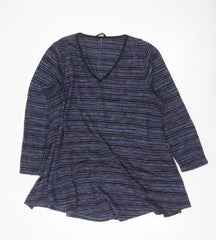 Yours Women Blue Striped V-Neck Long Sleeve Jersey Tunic Top Size 22-24