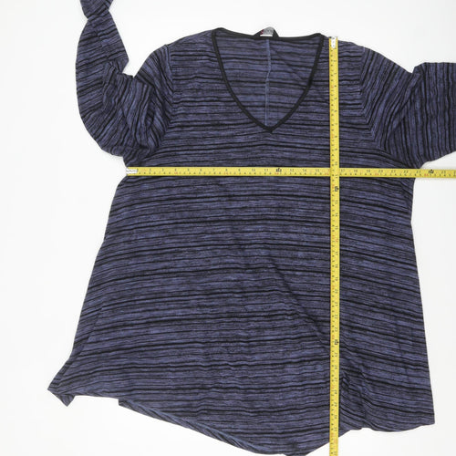 Yours Women Blue Striped V-Neck Long Sleeve Jersey Tunic Top Size 22-24