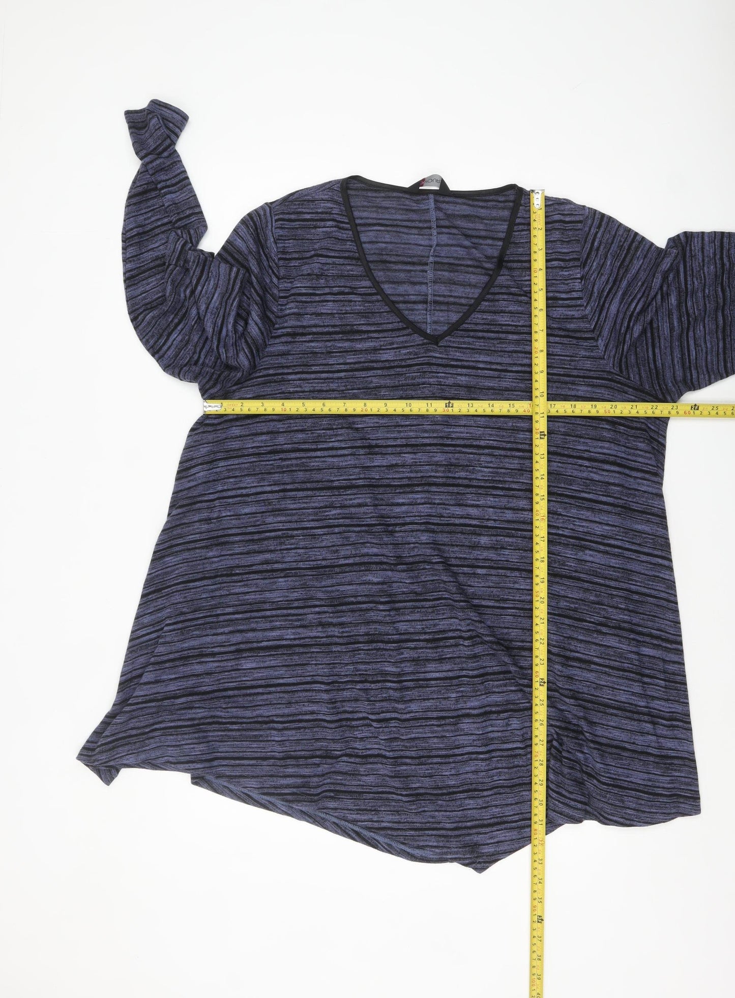 Yours Women Blue Striped V-Neck Long Sleeve Jersey Tunic Top Size 22-24