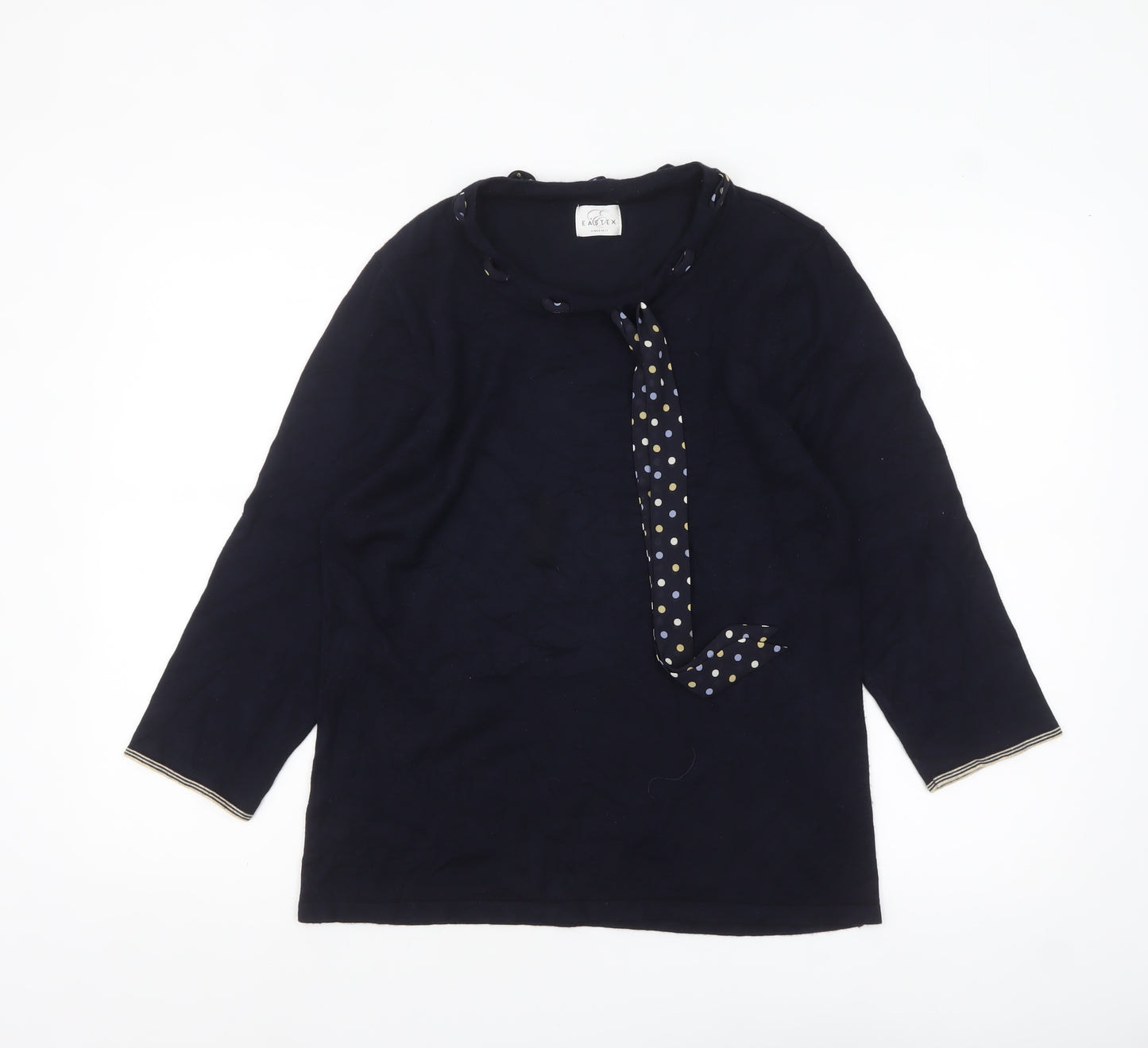 Eastex Women’s Blue 3/4 Sleeve Bow Neck Pullover Jumper Size 16