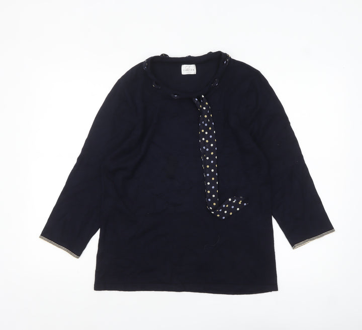 Eastex Women’s Blue 3/4 Sleeve Bow Neck Pullover Jumper Size 16