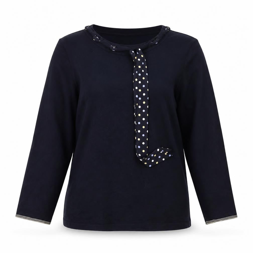 Front view of Eastex Women’s Blue 3/4 Sleeve Bow Neck jumper, size UK 16