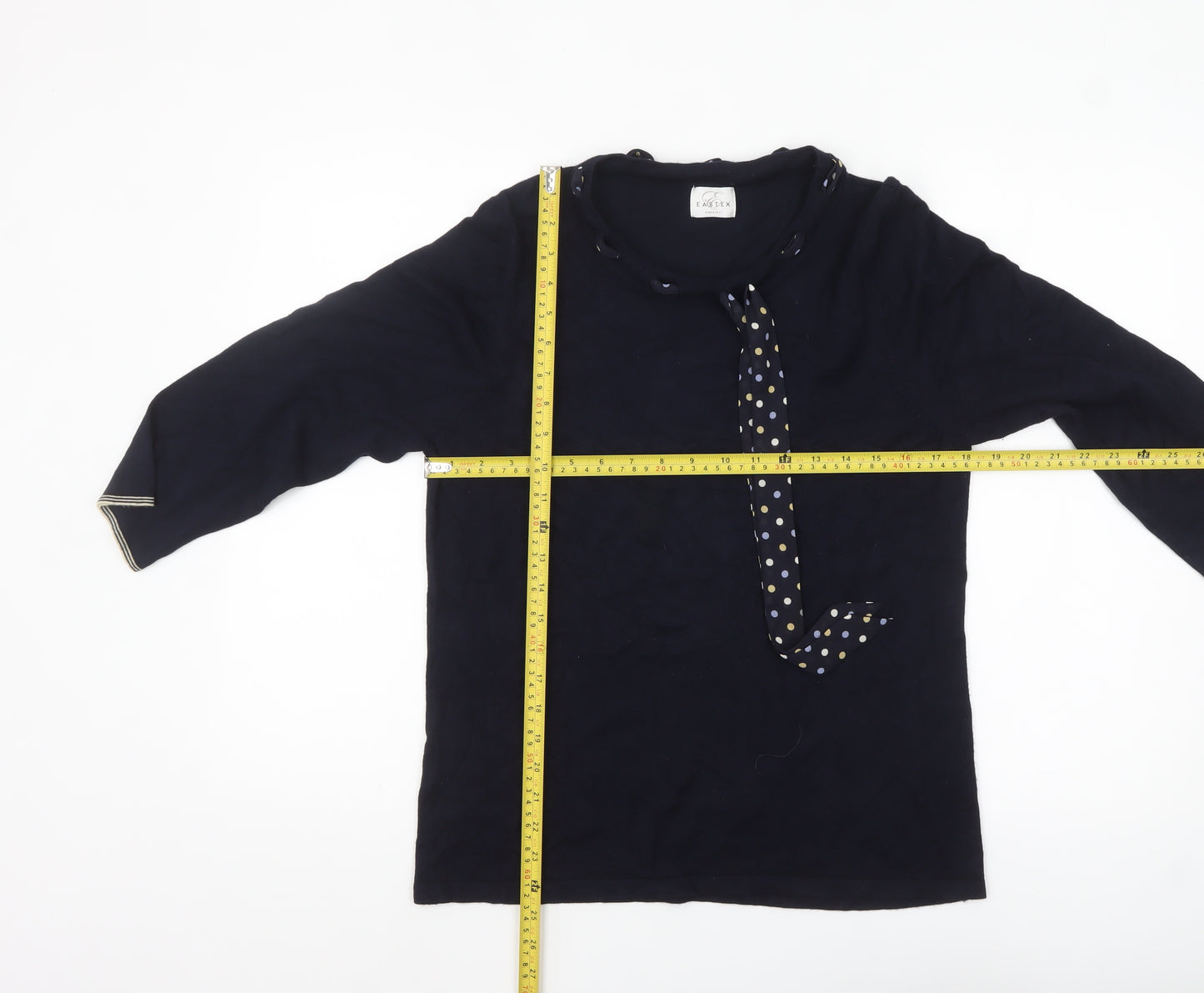 Eastex Women’s Blue 3/4 Sleeve Bow Neck Pullover Jumper Size 16