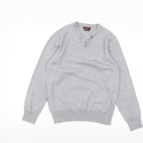 River Island Men’s Grey Merino Wool Blend V-Neck Jumper M