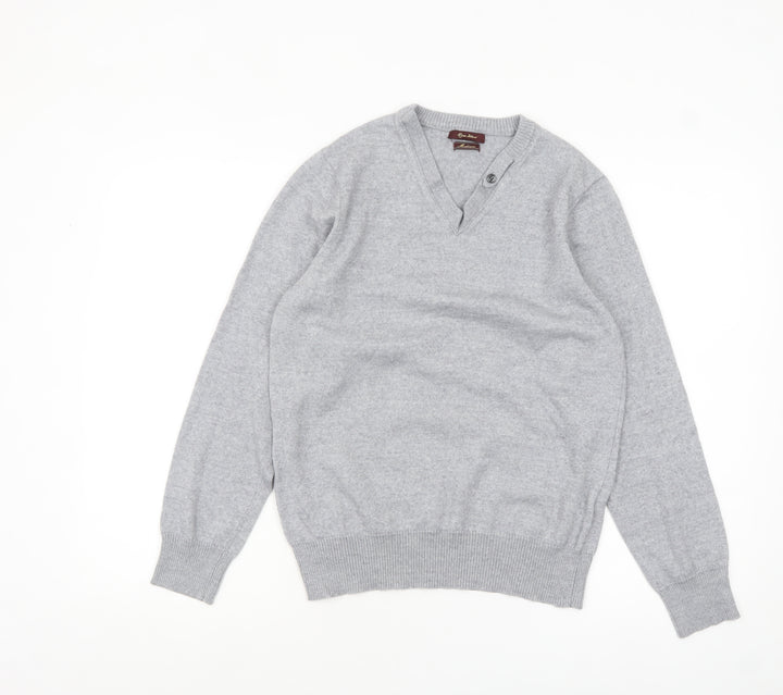 River Island Men’s Grey Merino Wool Blend V-Neck Jumper M