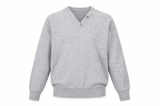 Front view of River Island Men’s Grey Merino Wool Blend V-Neck Jumper M